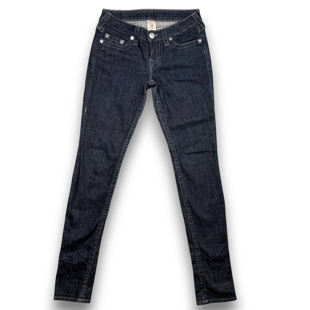 True Religion Skinny Jeans Women 29 Blue Dark Wash Low Rise Horseshoe Pockets US